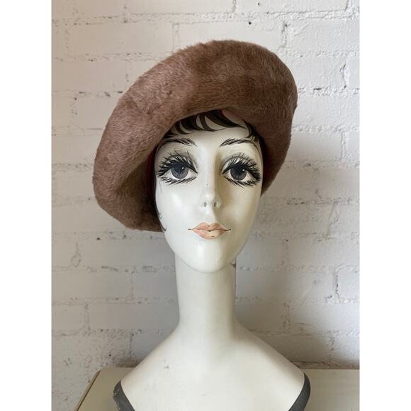 vintage 1960s fuzzy taupe wide brim hat jean arlett tuned up asymmetrical mod - Picture 2 of 7